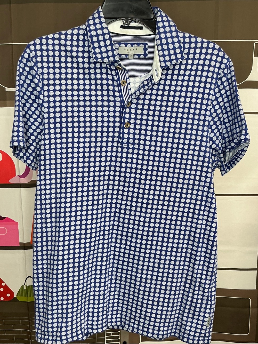 Ted Baker London Navy and White Mens Sz Medium Golf Shirt  #2302